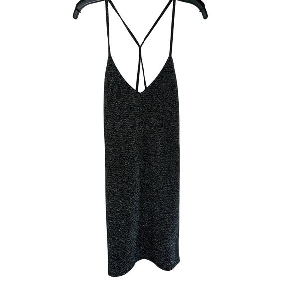 Zara Black Metallic Strappy Slip Dress Sparkle Back Party Cocktail Sz S - Picture 1 of 7